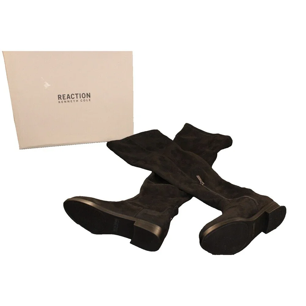 Kenneth Cole Reaction WIND-Y Boots Womens 5 Black Over The Knee Faux Suede NIB